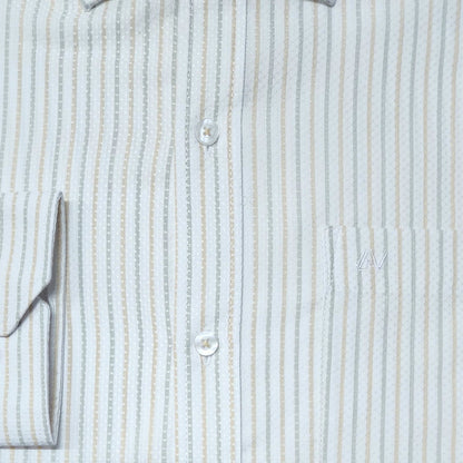 CAMISA ANDRE'E VERINO PREMIUM - LABRADO A RAYAS BEIGE FONDO BLANCO