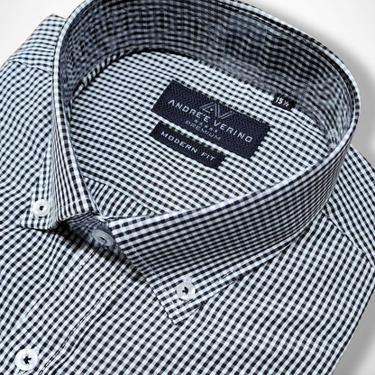 CAMISA ANDRE'E VERINO PREMIUM - BOTON EN EL CUELLO CASUAL CUADROS NEGROS Y BLANCOS