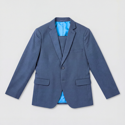 Traje ModernFit lanilla stretch color azul acero texturizado.