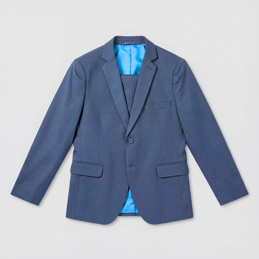 Traje ModernFit lanilla stretch color azul acero texturizado.