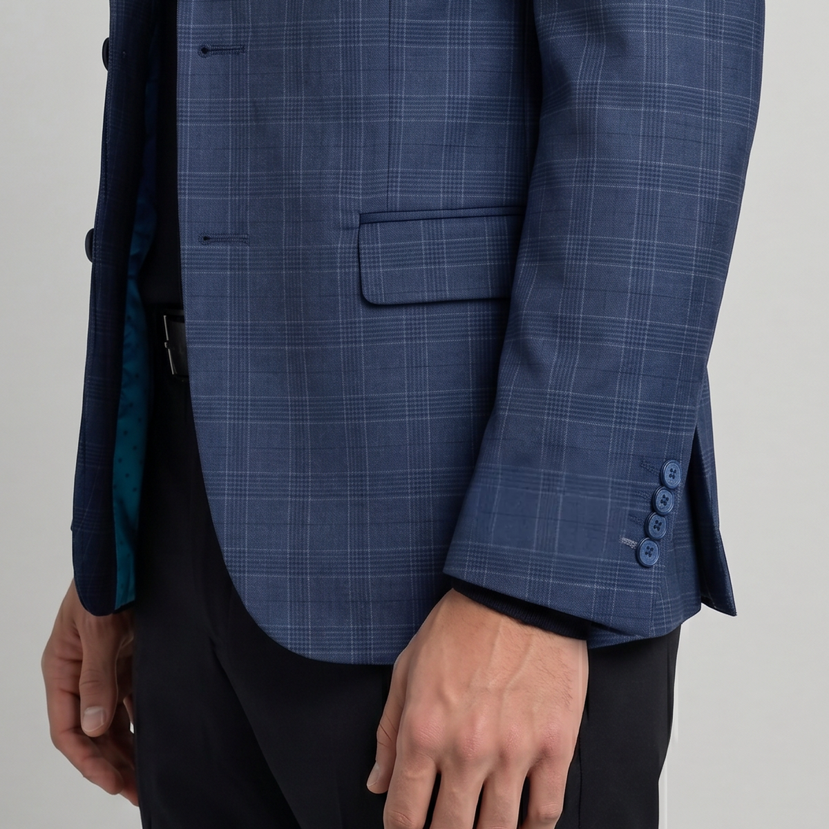 BLAZER LANILLA STRETCH AZUL A CUADROS