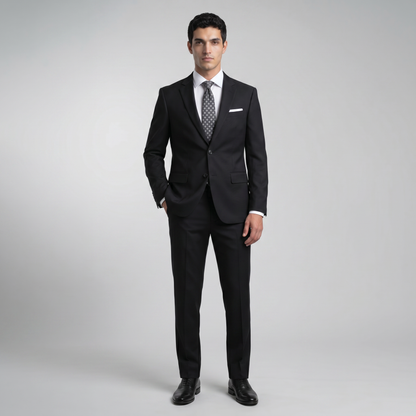 Traje ModernFit lanilla stretch color negro texturizado.
