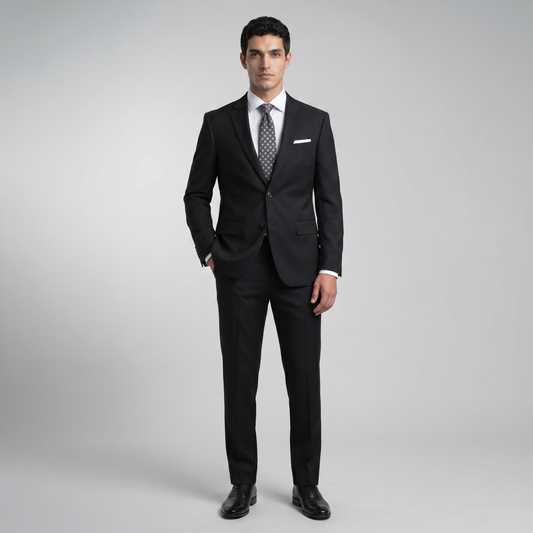 Traje ModernFit lanilla stretch color negro texturizado.