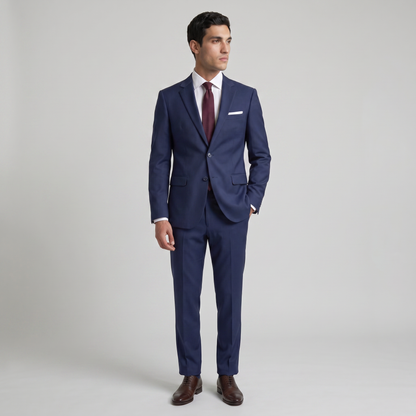 Traje ModernFit lanilla stretch color azul noche texturizado.