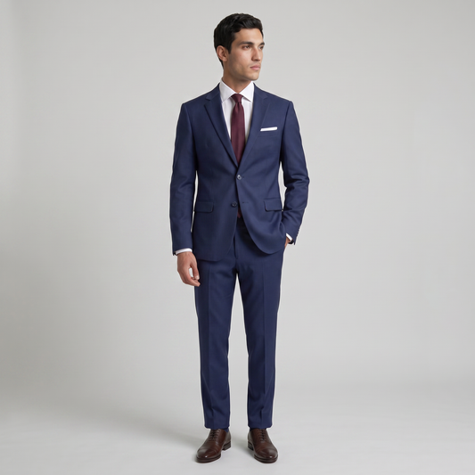 Traje ModernFit lanilla stretch color azul noche texturizado.