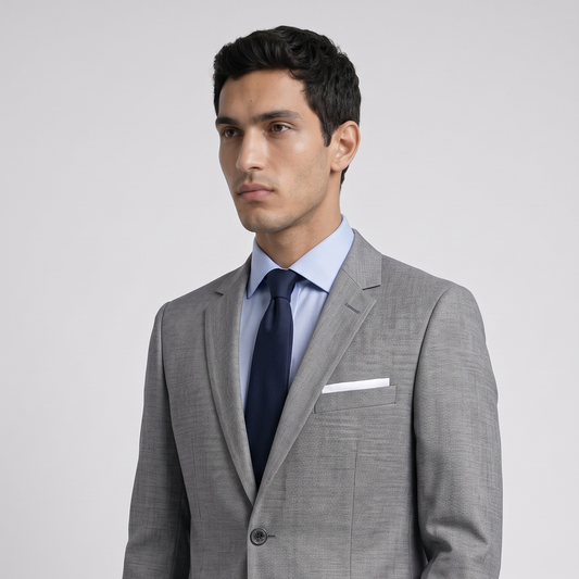 Traje ModernFit lanilla stretch color gris texturizado.