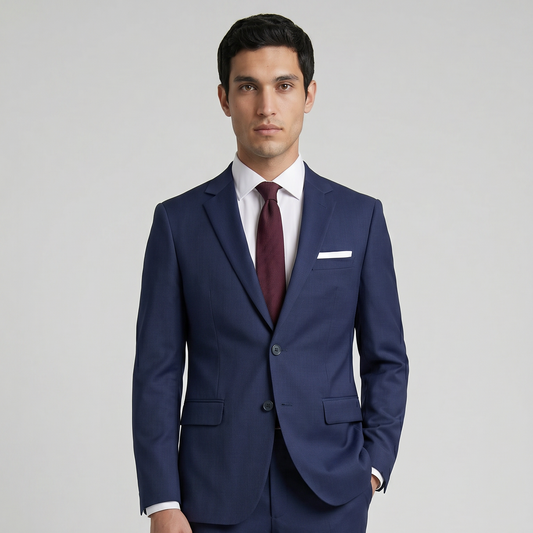 Traje ModernFit lanilla stretch color azul noche texturizado.