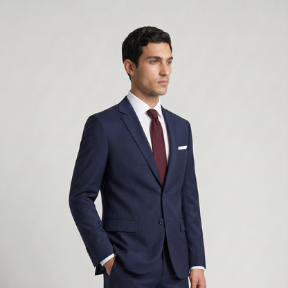 Traje ModernFit lanilla stretch color azul noche texturizado.