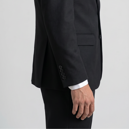 Traje ModernFit lanilla stretch color negro texturizado.