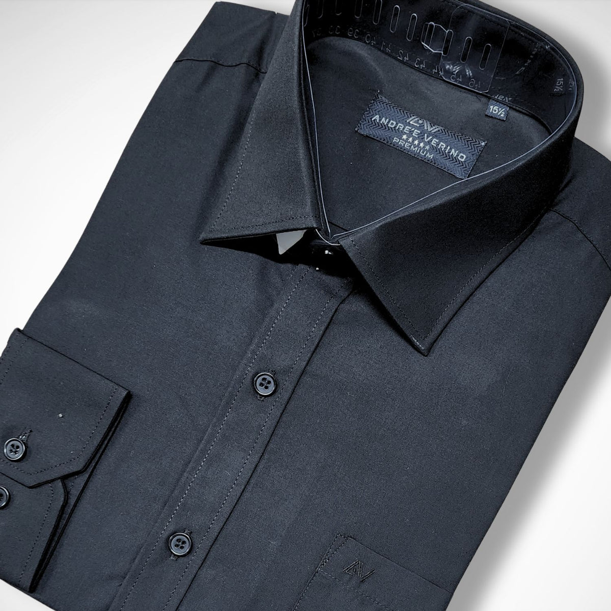 CAMISA ANDRE'E VERINO PREMIUM - COLOR ENTERO LISO NEGRO