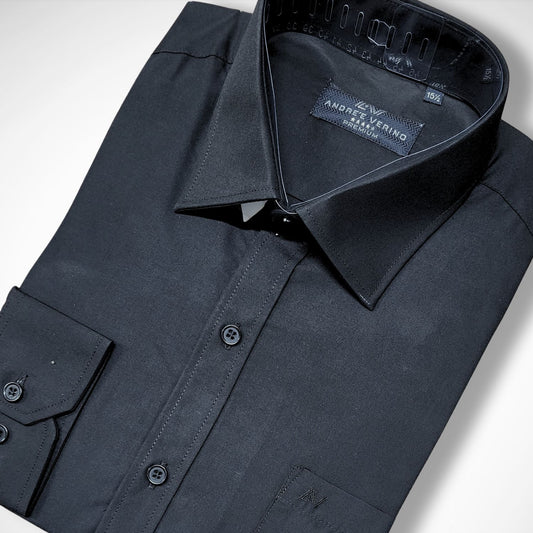 CAMISA ANDRE'E VERINO PREMIUM - COLOR ENTERO LISO NEGRO