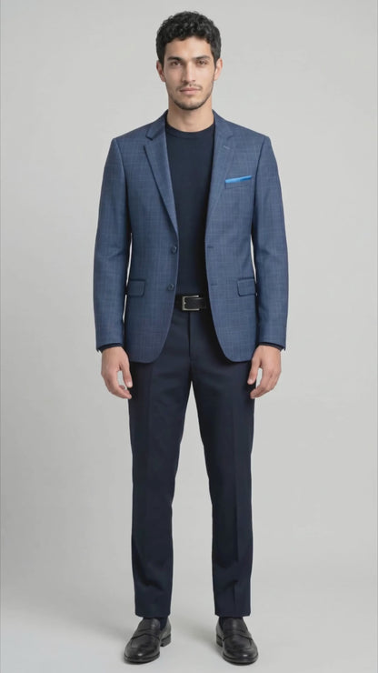 BLAZER LANILLA STRETCH AZUL A CUADROS