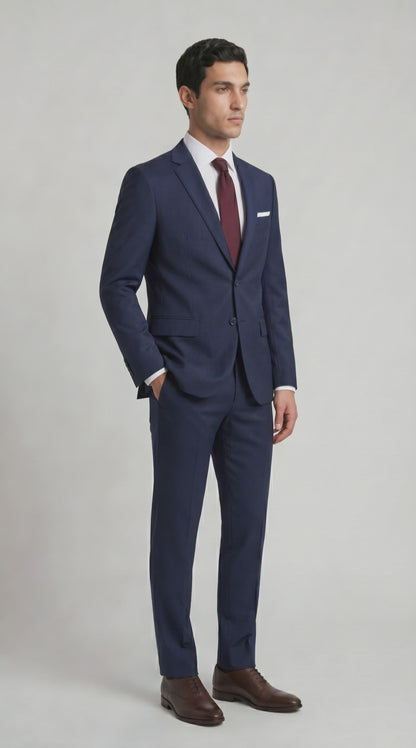 Traje ModernFit lanilla stretch color azul noche texturizado.