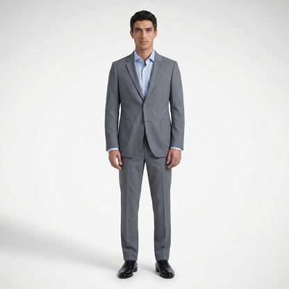 Traje casual  ModernFit lanilla stretch color gris oscuro bolsillo parche  texturizado.
