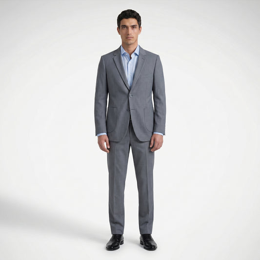 Traje casual  ModernFit lanilla stretch color gris oscuro bolsillo parche  texturizado.