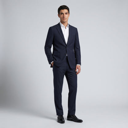 Traje casual  ModernFit lanilla stretch color negro bolsillo parche texturizado.